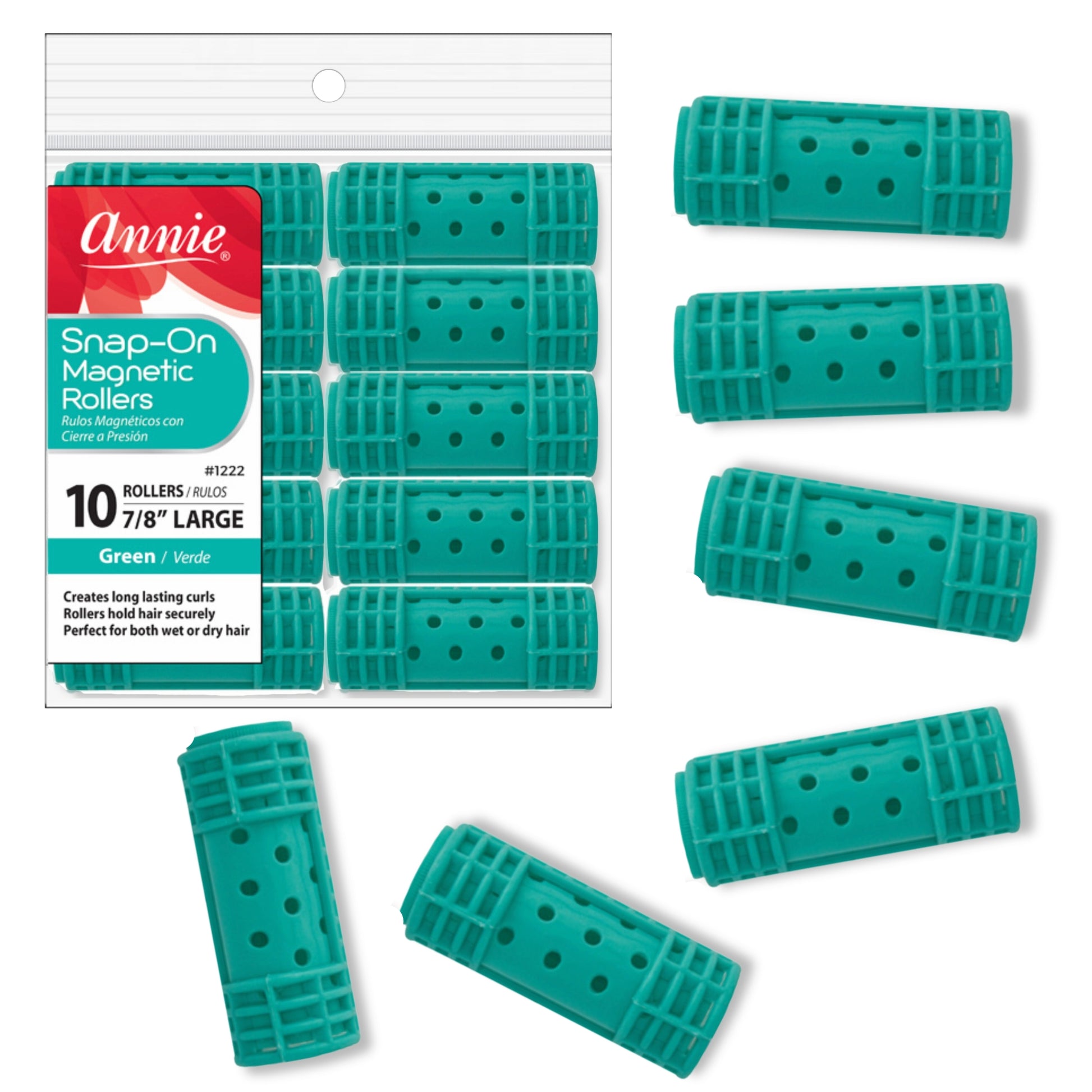 Annie Snap On Magnetic Rollers 10 CT Large 7/8 Green #1222