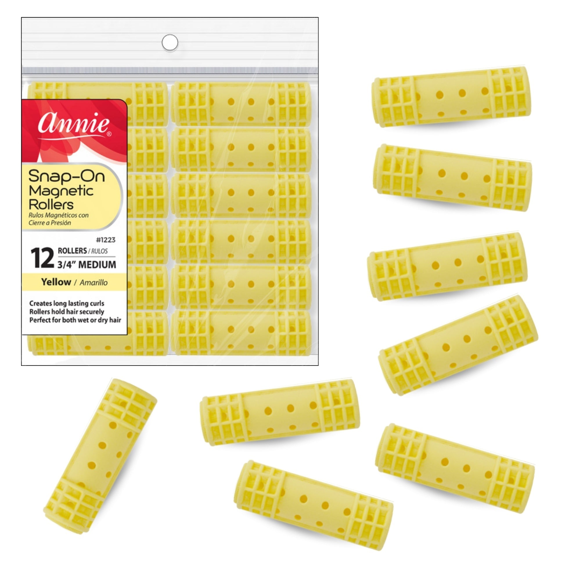 Annie Snap On Magnetic Rollers 12 CT Medium 3/4 Yellow #1223