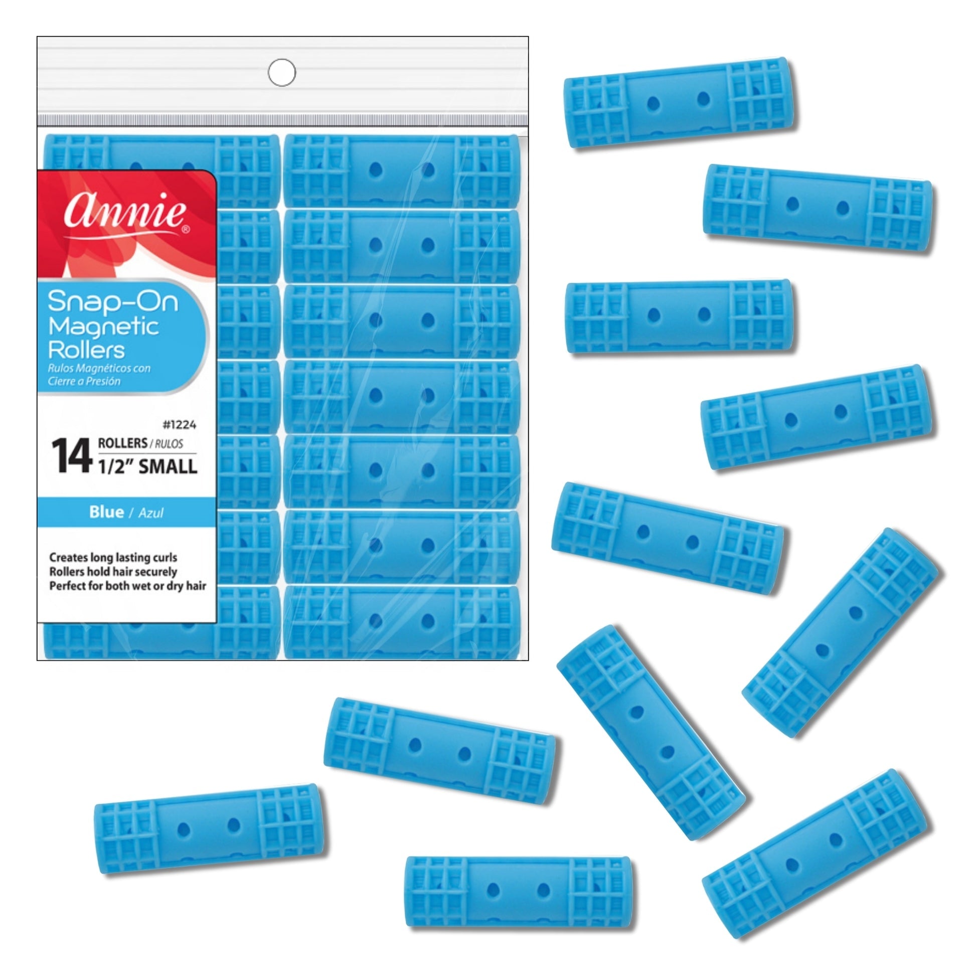 Annie Snap-On Magnetic Rollers 14 CT Small 1/2 Blue #1224