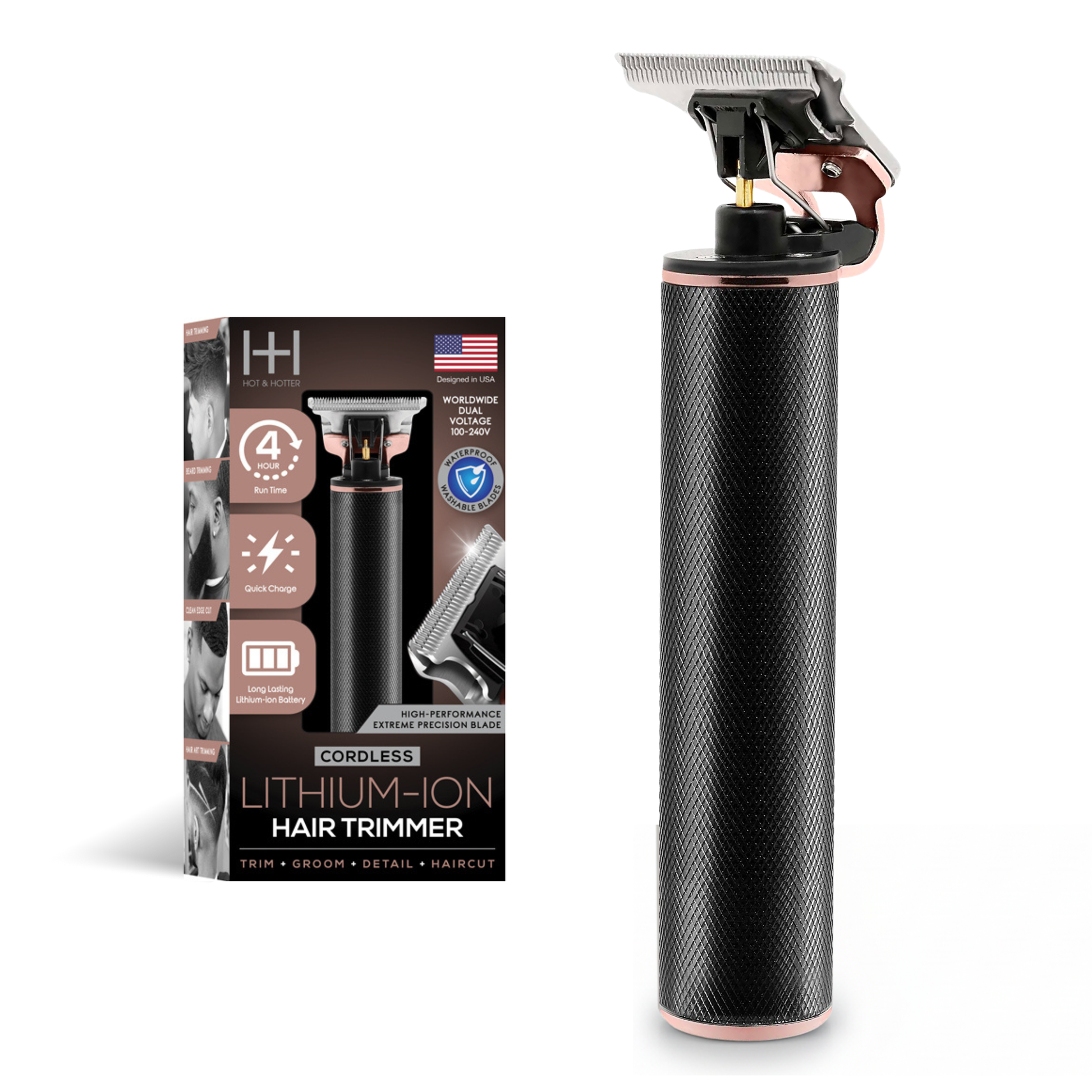 H&H Cordless Lithium-Ion Hair Trimmer Black&Rose Gold