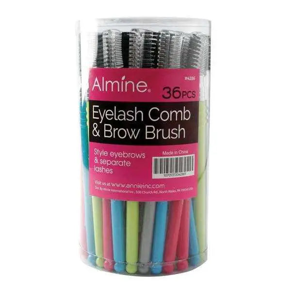 Almine Eyelash comb and Brow brush 6.25" 36ct/jar asst color nylon bristle with plastic comb