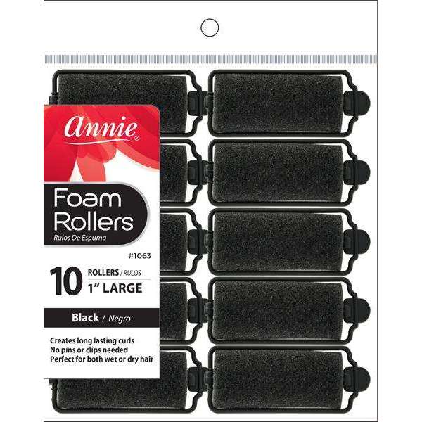 Annie Foam Rollers 10 CT Large 1" Black #1063