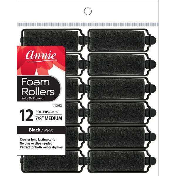 Annie Foam Rollers 12 CT Medium 7/8 DIA Black #1062