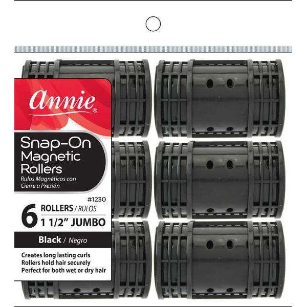Annie Snap On Magnetic Rollers 6 CT Jumbo 1 1/2 Black #1230
