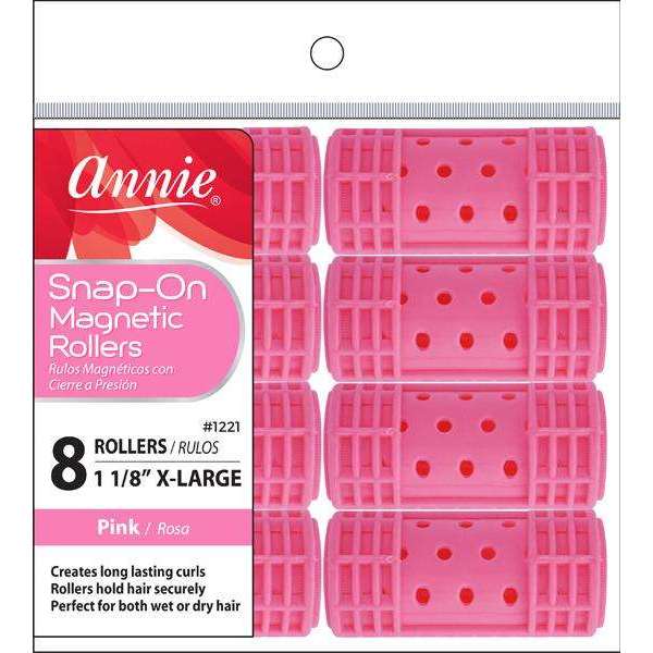 Annie Snap On Magnetic Rollers 8 CT X-Large 1 1/8 Pink #1221