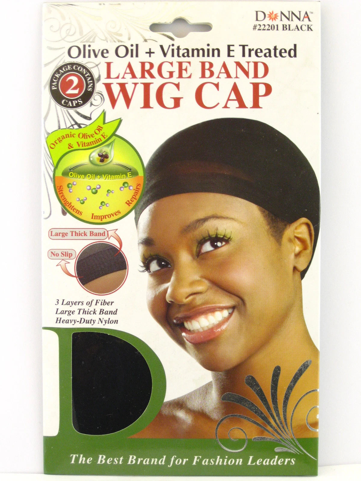 DONNA LRG BAND WIG CAP W/OLV 2P